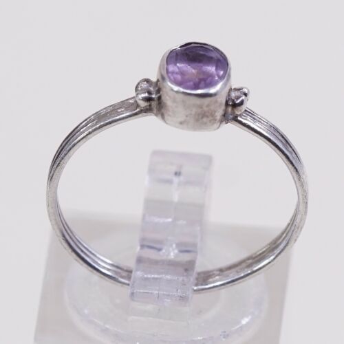 Sz 4.75, Vtg Sterling silver handmade ring, Engagement 925 W/ Oval Amethyst