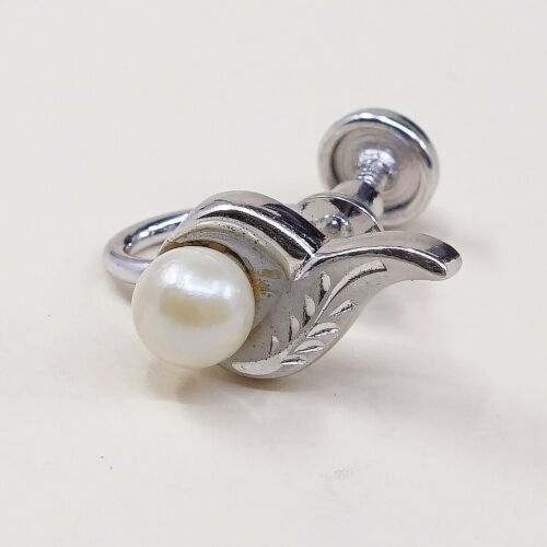 Vtg marvel Sterling 925 Silver Handmade Screw Back Earrings With Pearl