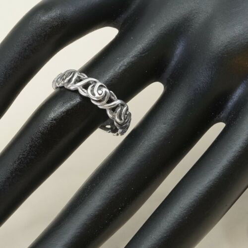 Size 7.25, Vtg Sterling Silver Handmade Ring, 925 Silver Band W/ Filigree Whirl