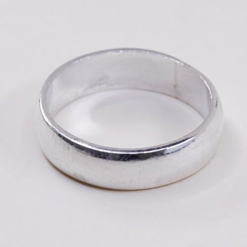 Sz 7.25, Vtg Sterling Silver Handmade Wedding Ring, Mexico 925 Band