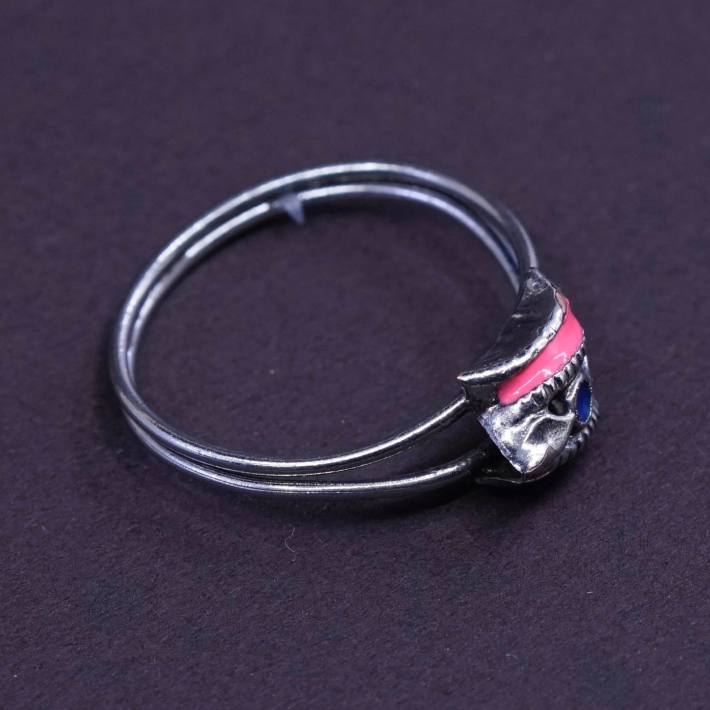 Size 5, vintage Sterling 925 silver pink enamel handmade ring, silver tested