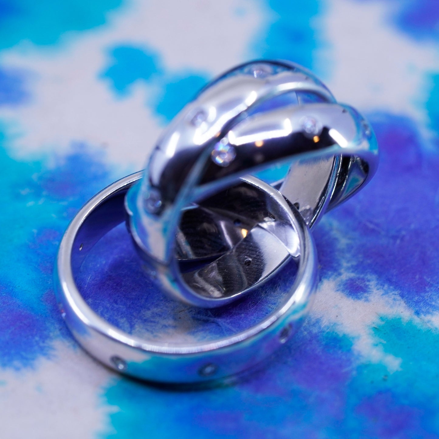 Size 6, vintage Mexico Sterling silver handmade ring, 925 entwined band with cz