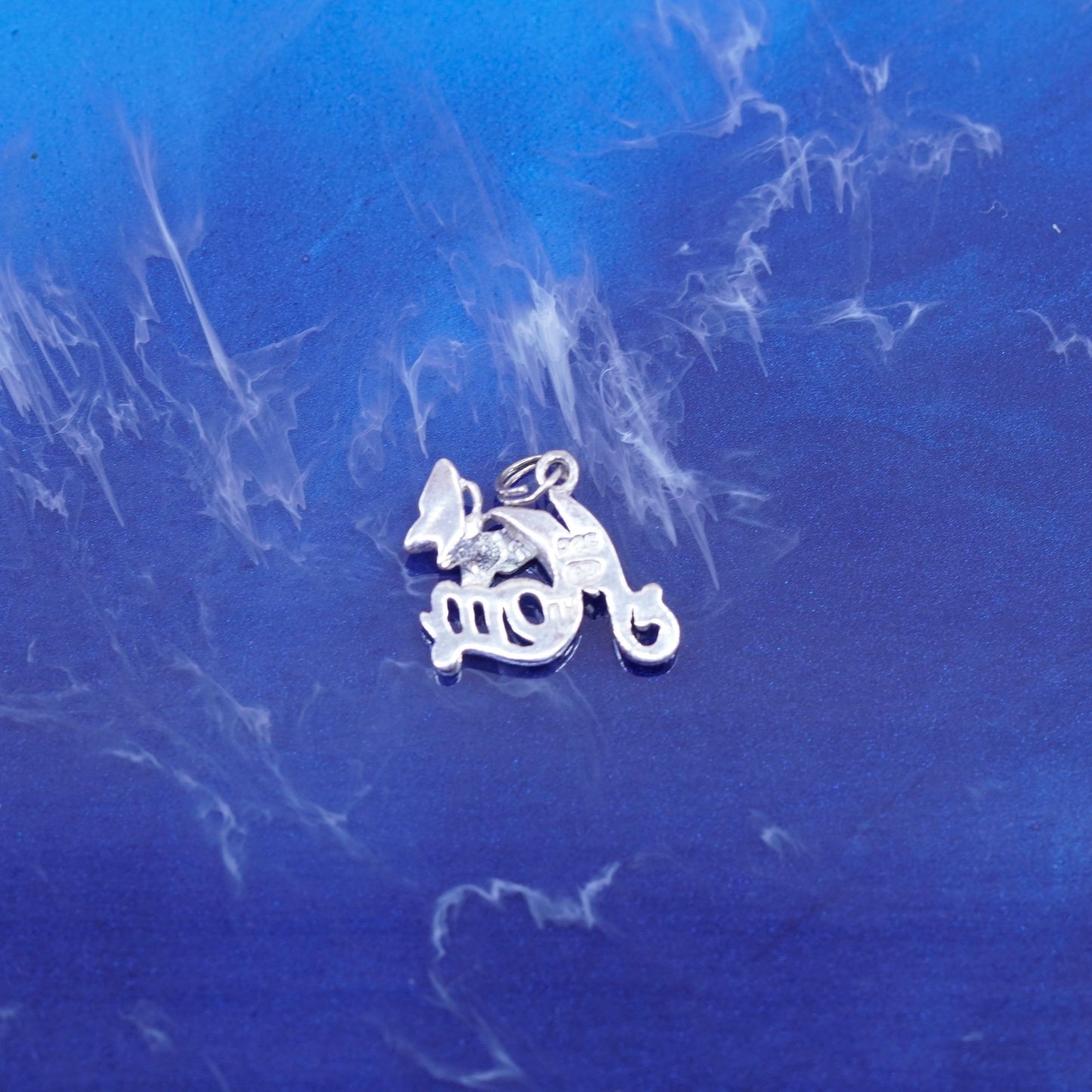 Vintage sterling 925 silver handmade pendant with mom and butterfly
