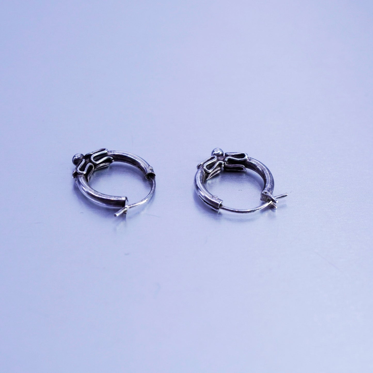 0.5”, vintage Sterling silver handmade earrings, textured 925 hoops with beads