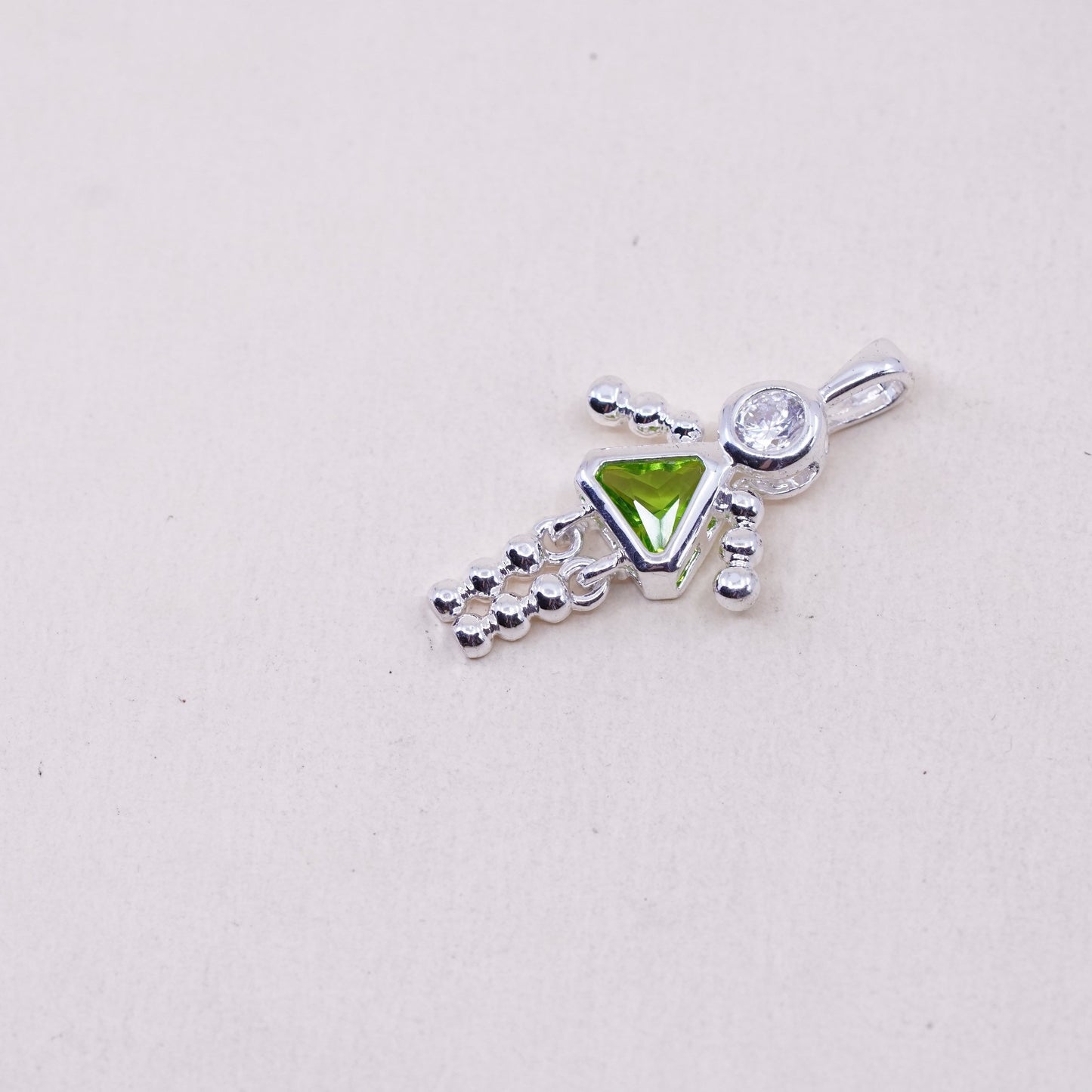 Vintage sterling 925 silver birthstone pendant with peridot girl charm