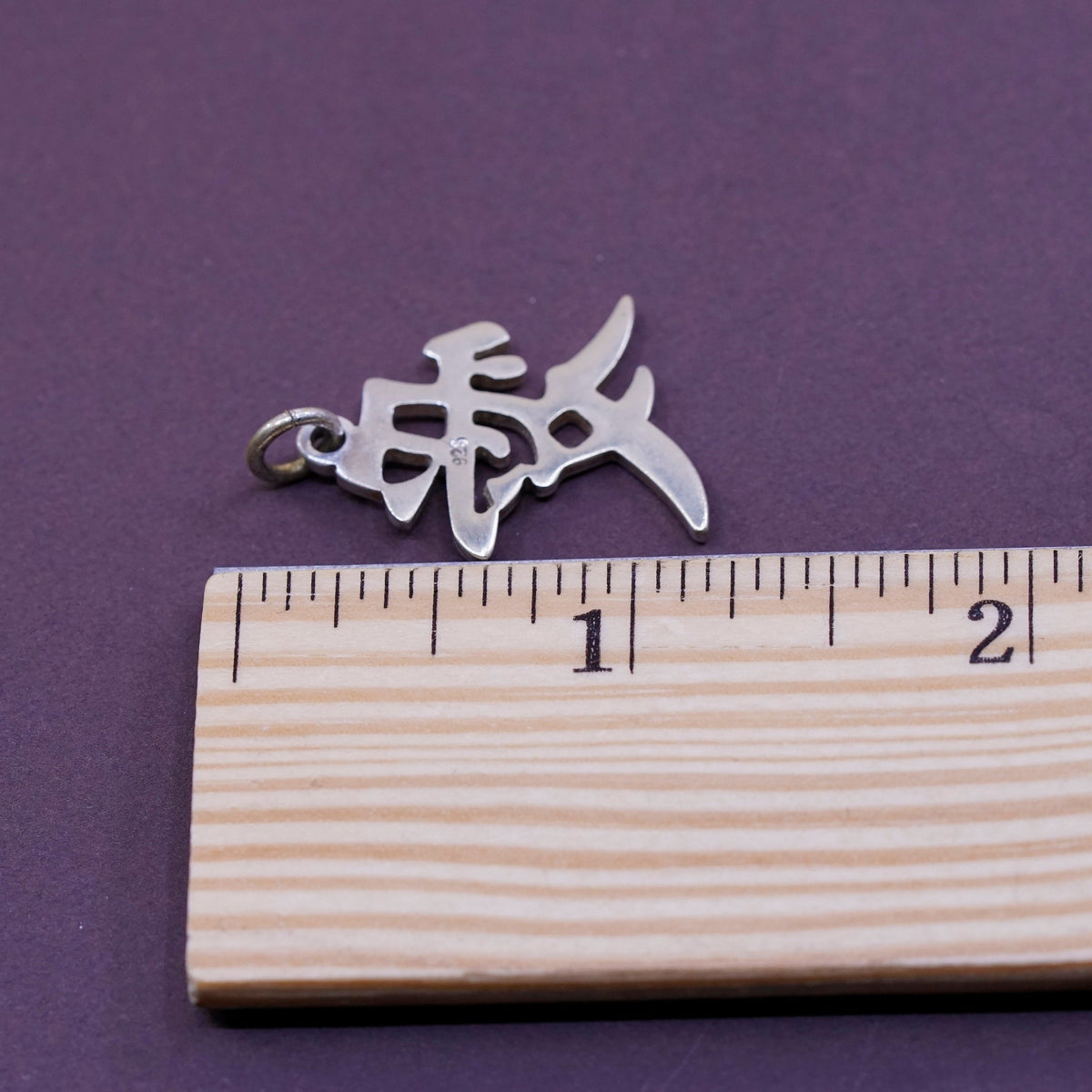 vtg Sterling 925 silver handmade pendant, Chinese character charm “love”