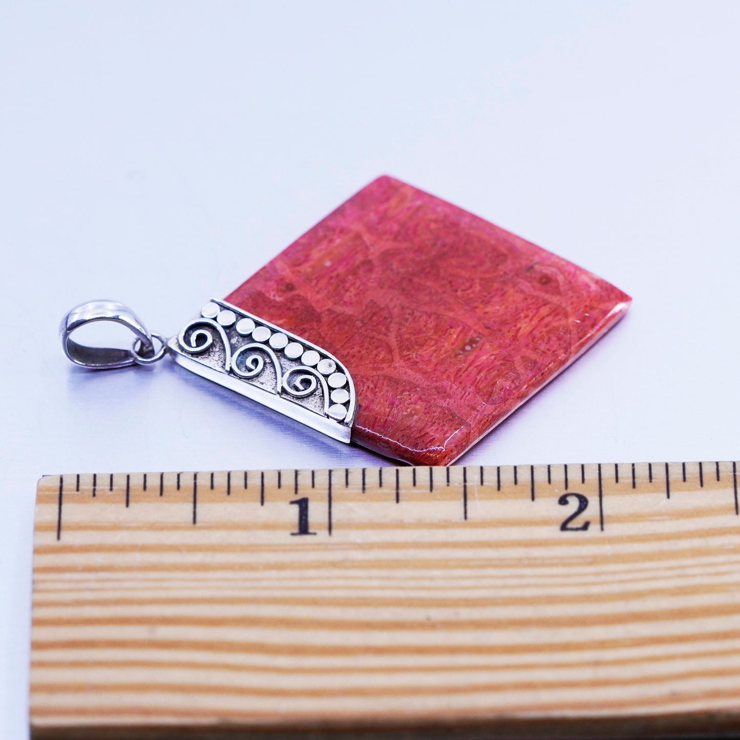 Antique Sterling silver handmade charm, 925 pendant with coral and beads
