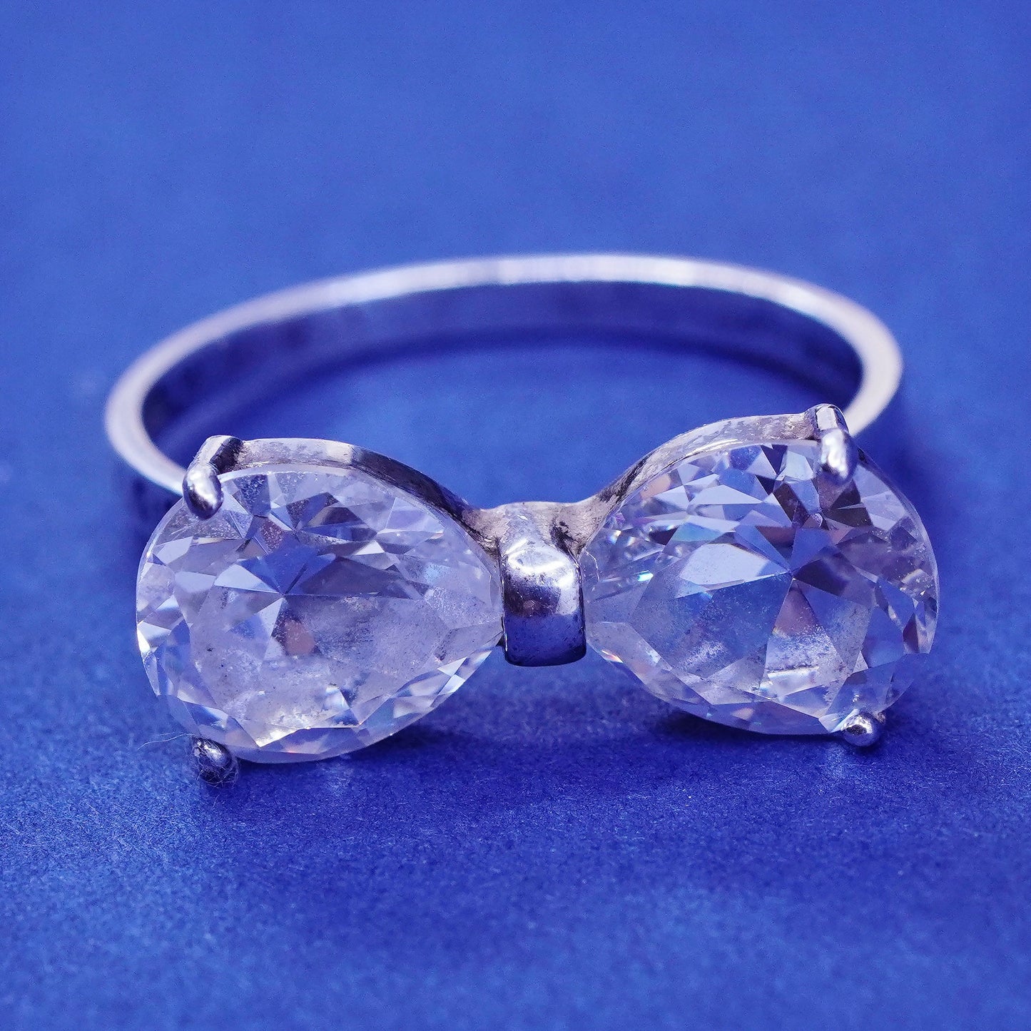 Size 6, vintage Sterling silver handmade ring, 925 ribbon bow ring with cz