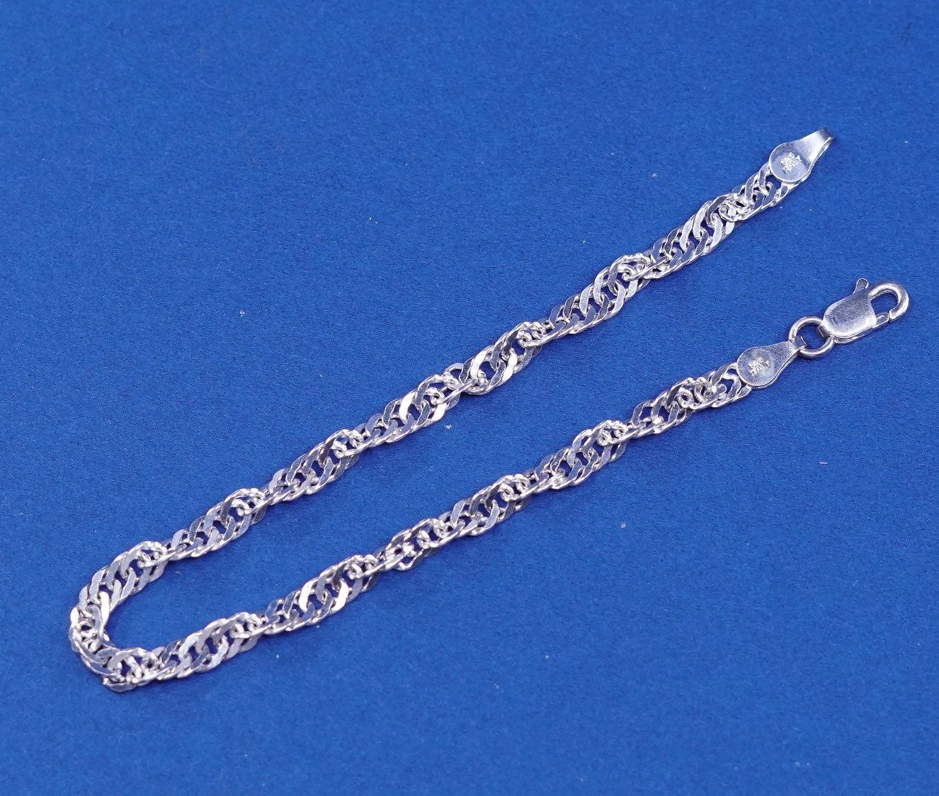 7", 5mm, vtg Italy IBB Sterling silver handmade bracelet 925 twisted curb chain