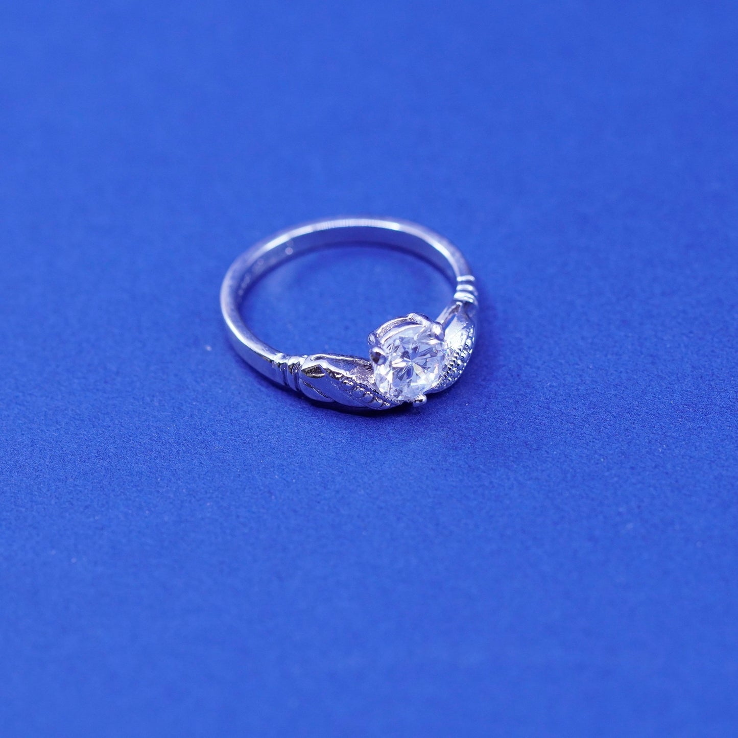 Size 8, vintage Sterling 925 silver engagement anniversary ring with cluster Cz
