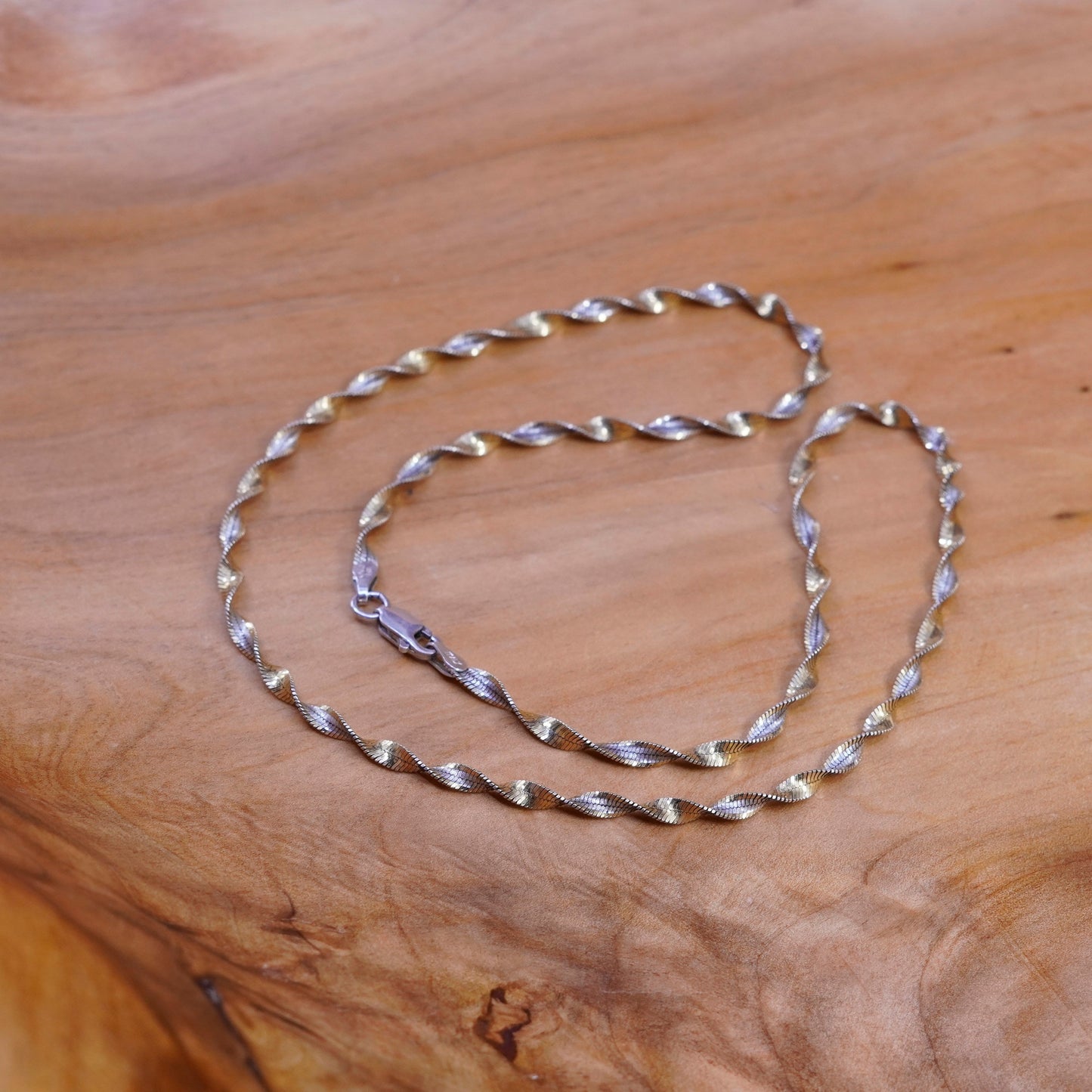 18”, Danecraft two tone Sterling silver necklace, 925 twisted herringbone chain