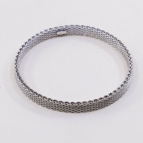 8” 10mm, Vtg Sterling Silver bracelet, vintage Textured 925 Italy Mesh Bangle