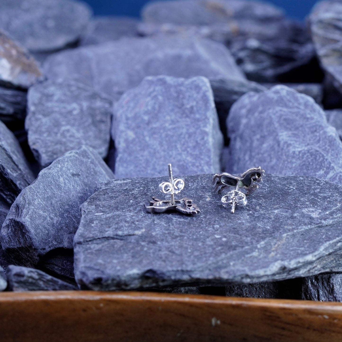 Vintage Sterling silver handmade studs, 925 horse earrings
