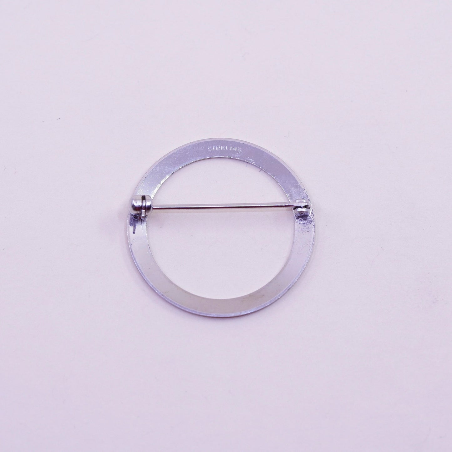 Vintage sterling silver handmade brooch, Simple 925 circle, Christmas pin