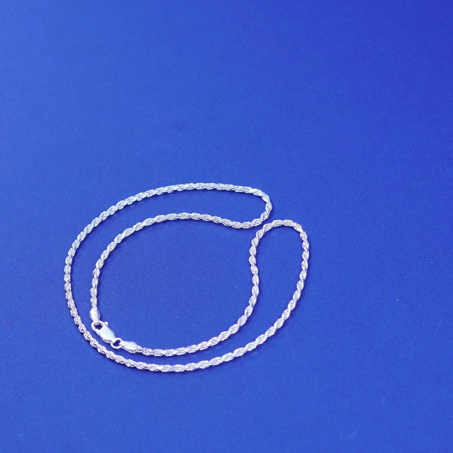 18”, vintage IBB Sterling silver handmade necklace, 925 diamond rope chain