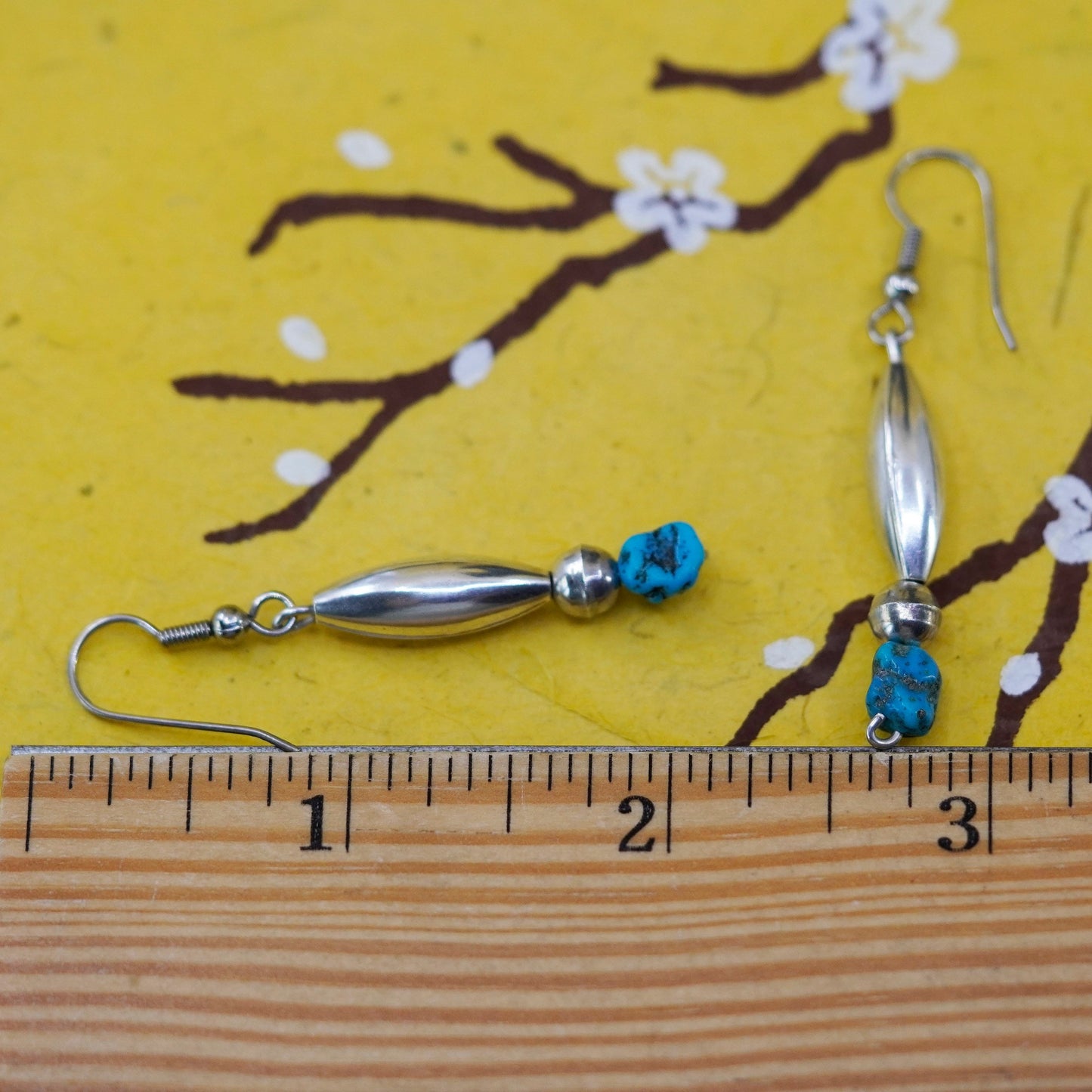 VTG Native American Sterling 925 silver handmade earrings with turquoise nugget