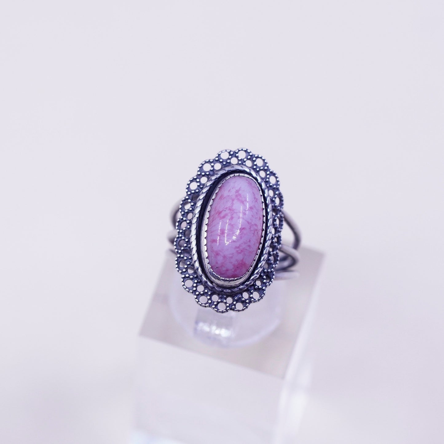 Size adjustable, vintage Sterling 925 silver handmade ring with agate whirly
