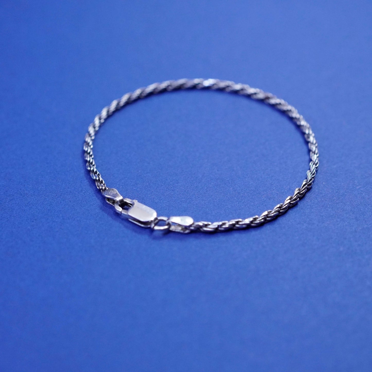 7”, 2mm, vintage sterling silver handmade bracelet, Italy 925 rope chain