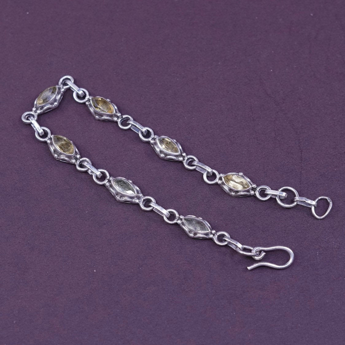 7", Sterling silver Handmade bracelet, 925 w/ Marquise citrine