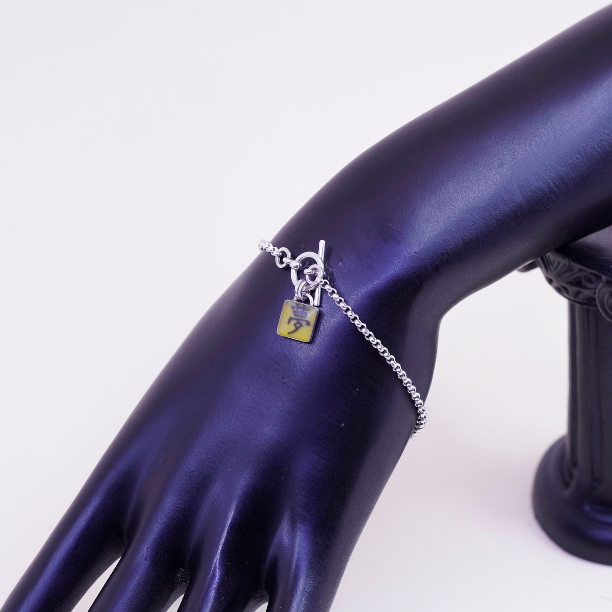 7”, sterling 925 silver handmade bracelet, circle chain character dream charm