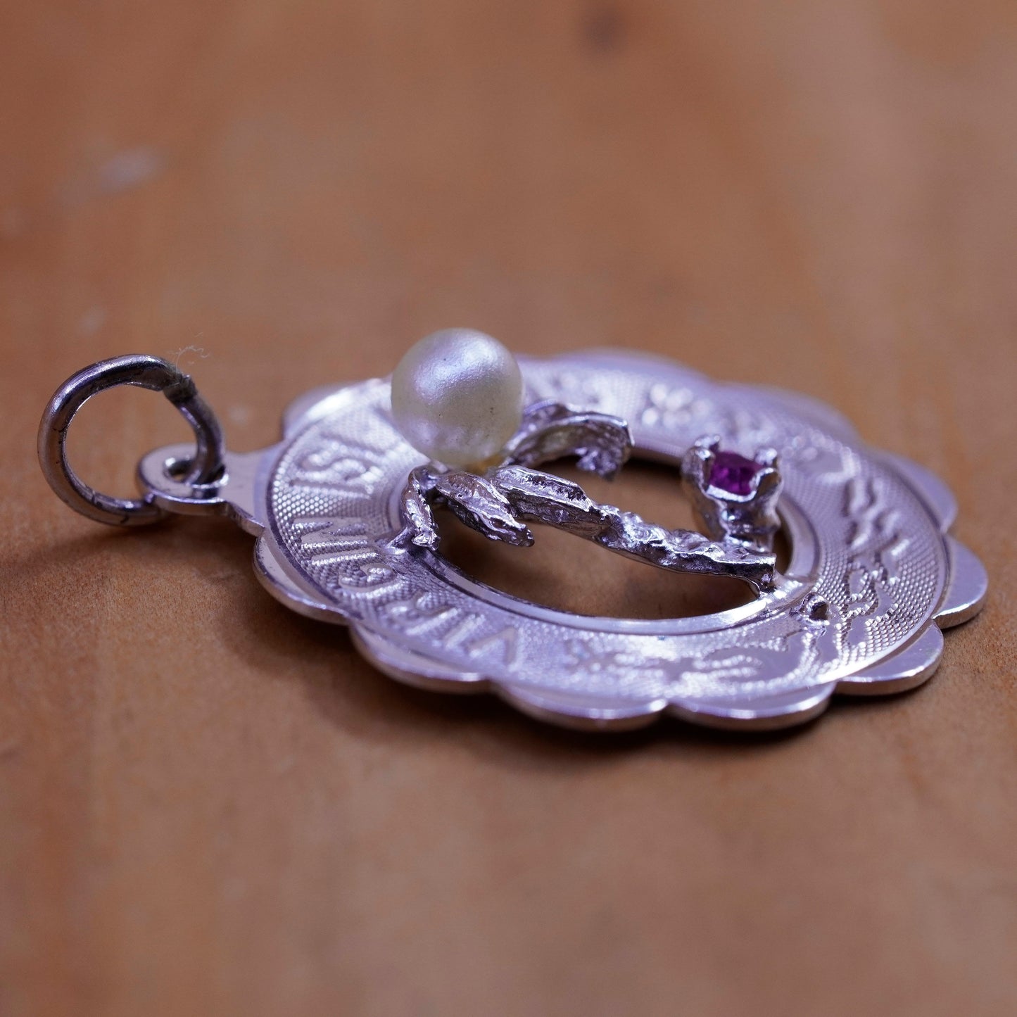 Sterling silver charm, 925 pendant engraved “Virgin Islands” Palm tree pearl