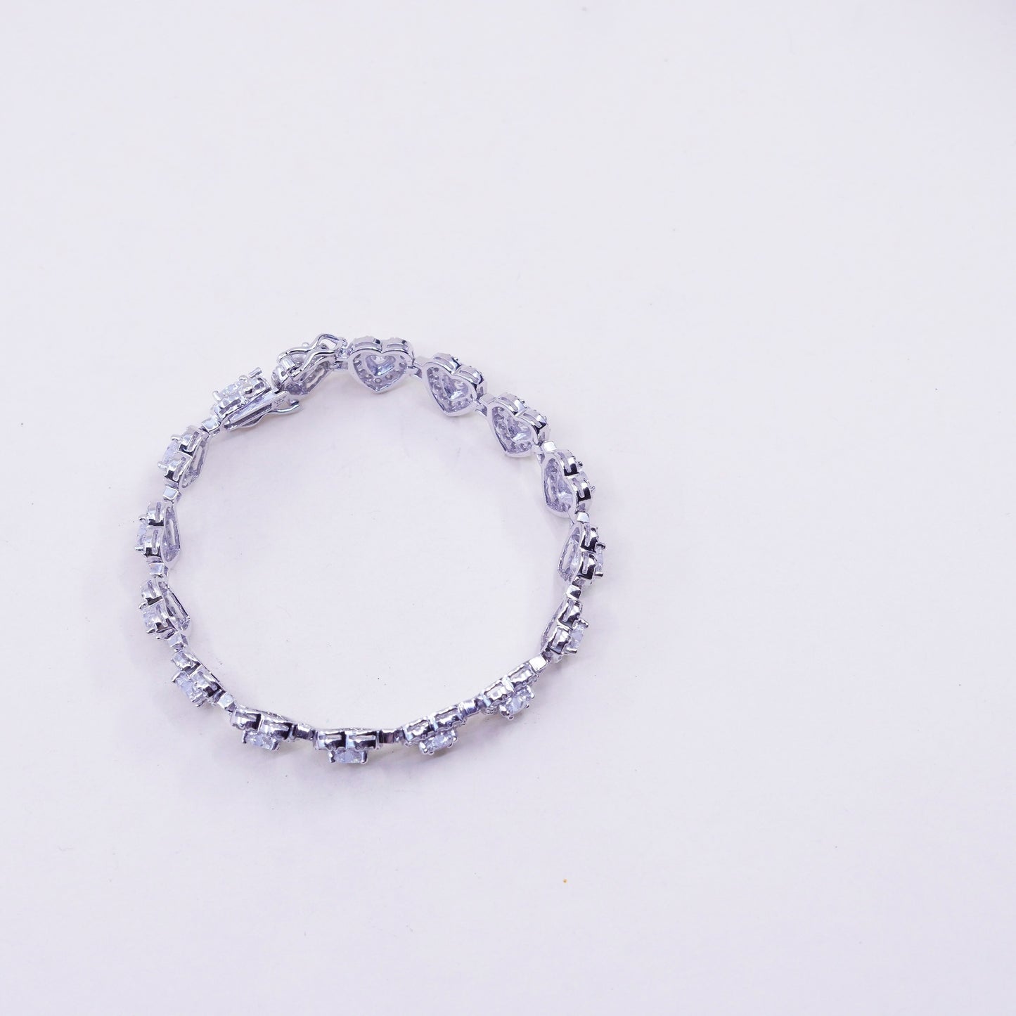 7.25”, Vintage sterling silver bracelet, 925 tennis heart bracelet