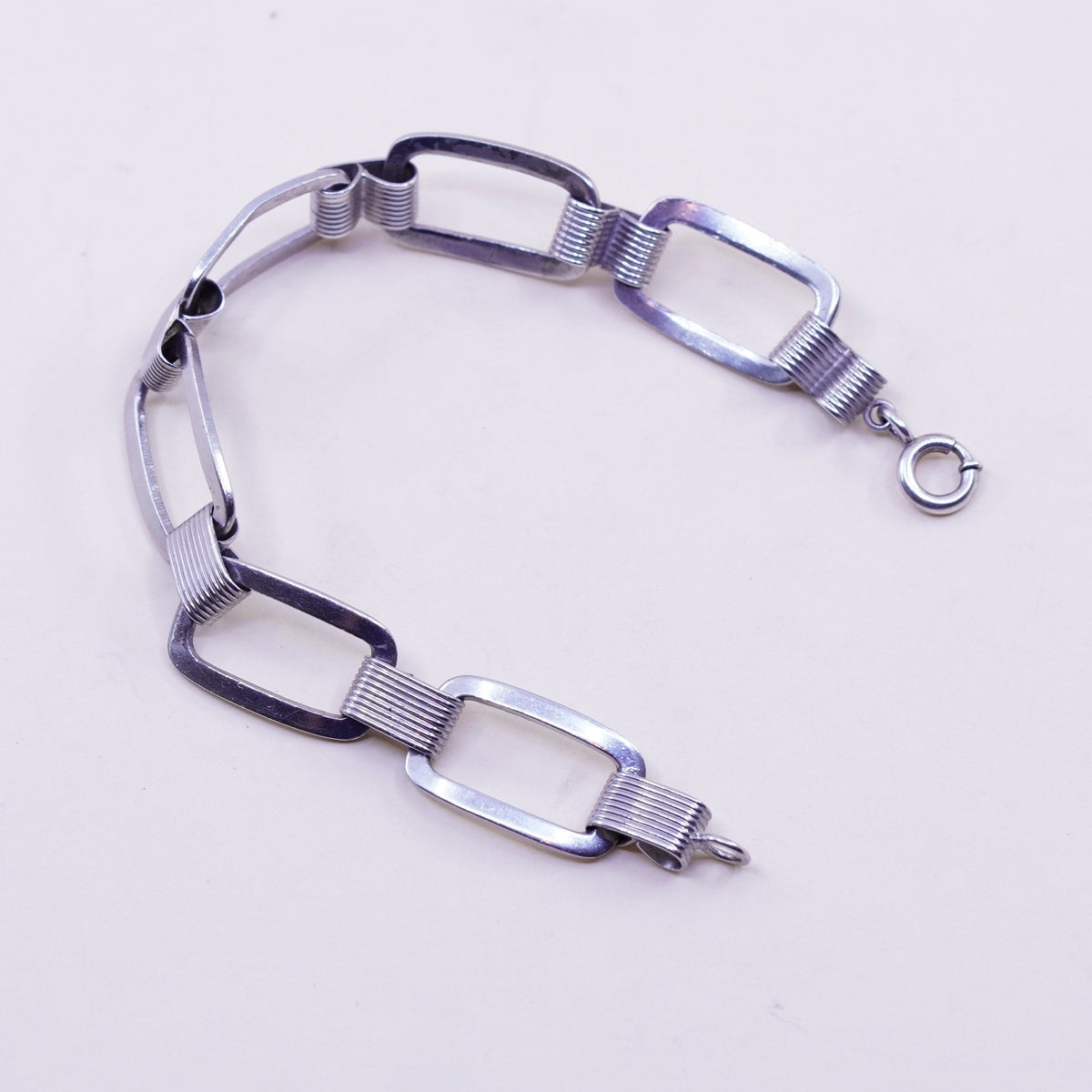 7”, 14mm, Vintage sterling silver handmade bracelet, 925 rectangular link chain