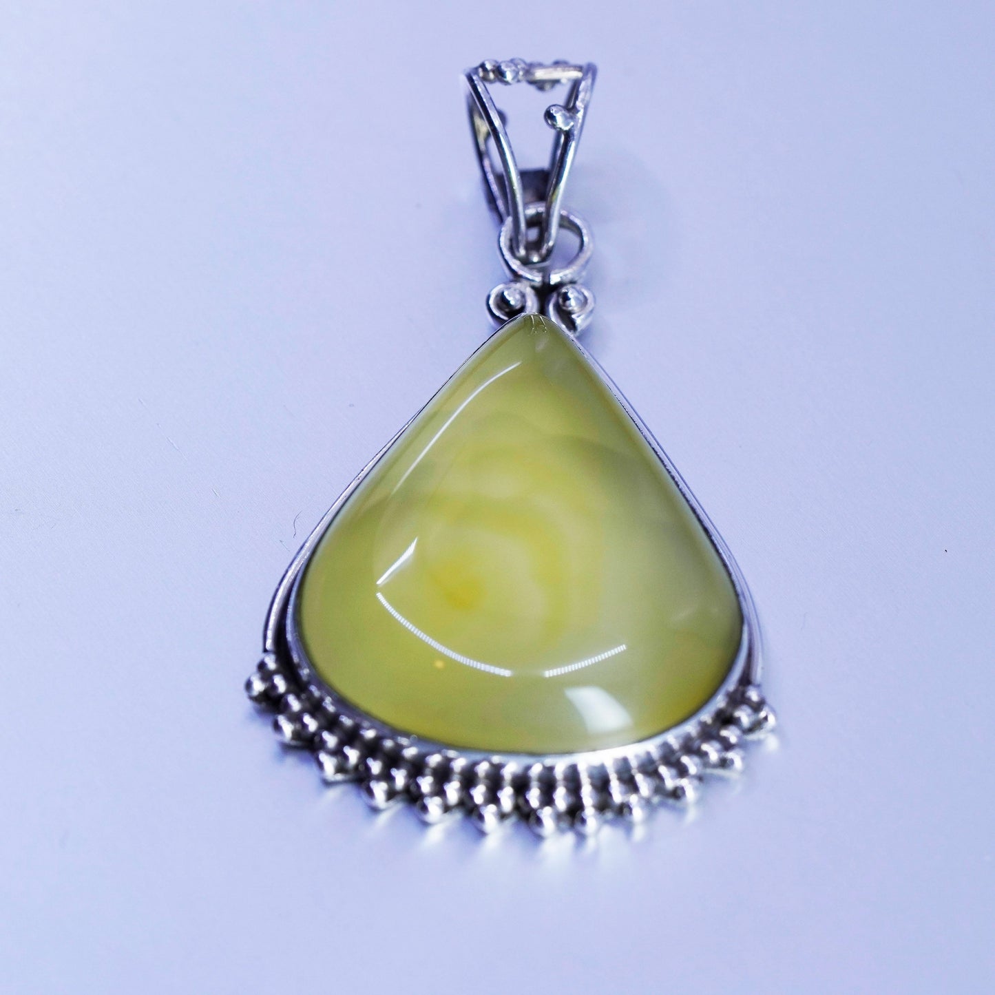 antique sterling 925 silver pendant with teardrop grapestone prehnite and beads
