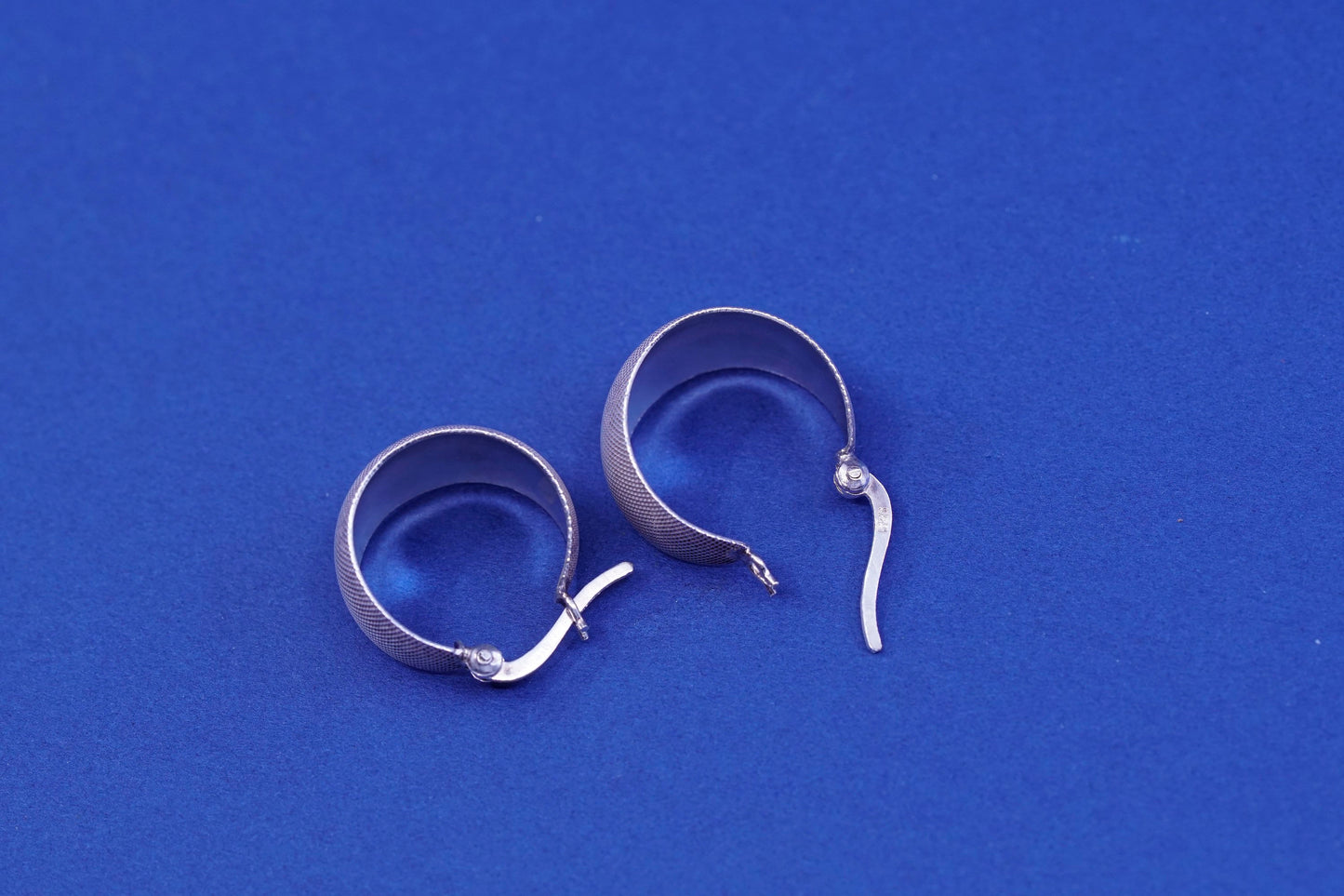 0.75”, vintage Sterling silver handmade earrings, 925 textured hoops, huggie