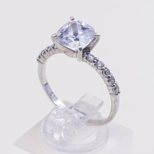 Sz 8.25, Vtg Sterling Silver Fashion Ring, 925 Silver Engagement Ring W/ Cz