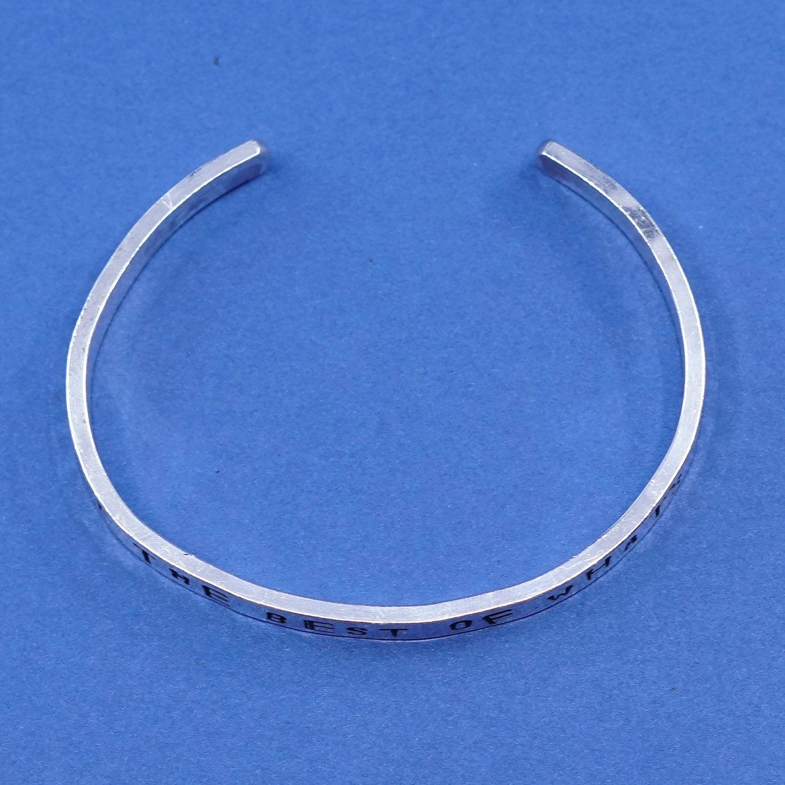 6.75", vtg sterling silver handmade bracelet, hammered quote 925 cuff well make