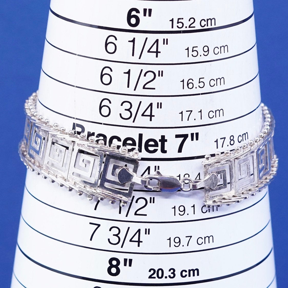 7.25", vtg sterling silver tennis bracelet, 925 fancy bracelet, stamped 925