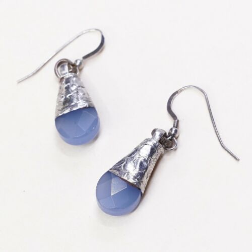 Vtg handmade Sterling 925 Silver earrings, Teardrop Crystal Cluster Dangles