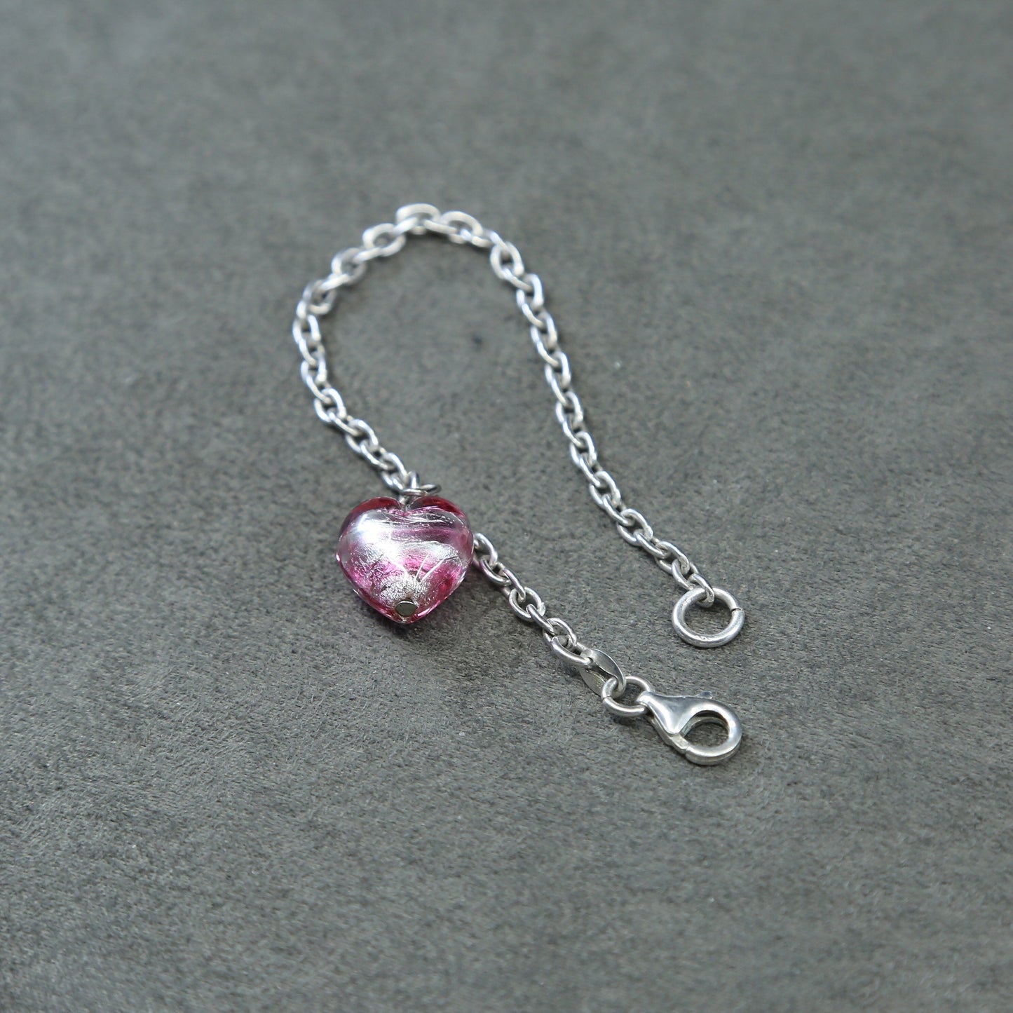 5.75", 3mm, sterling silver handmade bracelet, 925 circle chain, heart charm