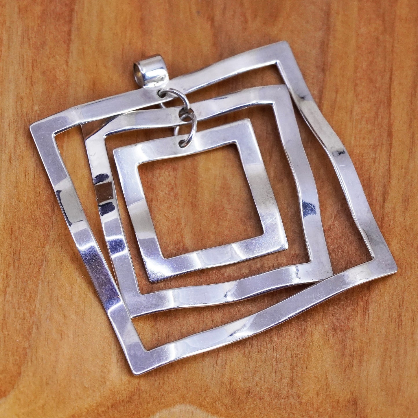 Vintage modern elegant Sterling silver 925 multi wavy square pendant