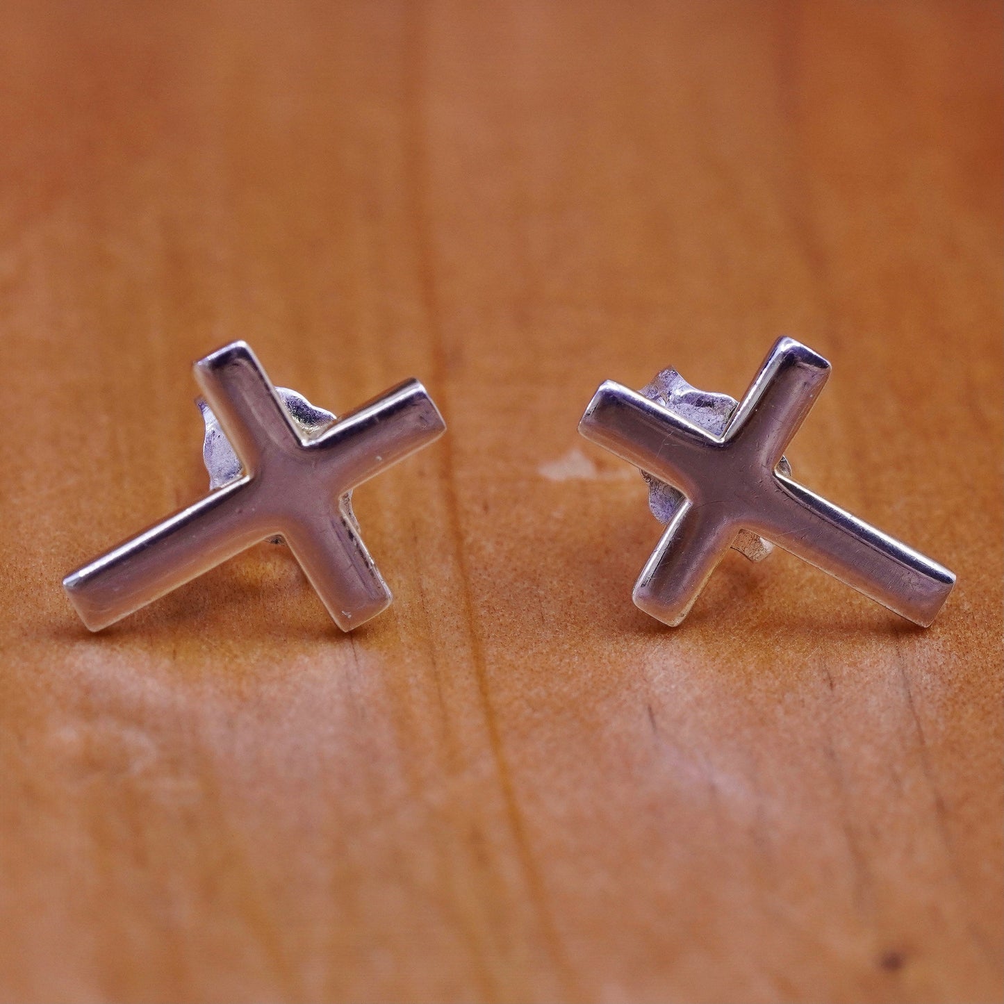 Vintage Sterling silver handmade earrings, 925 cross studs