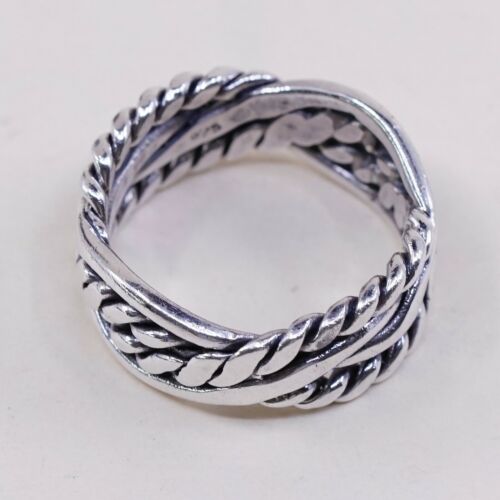 Size 8, Vtg Sterling Silver Handmade Ring 925 Band w Braided Cable, Stamped 925
