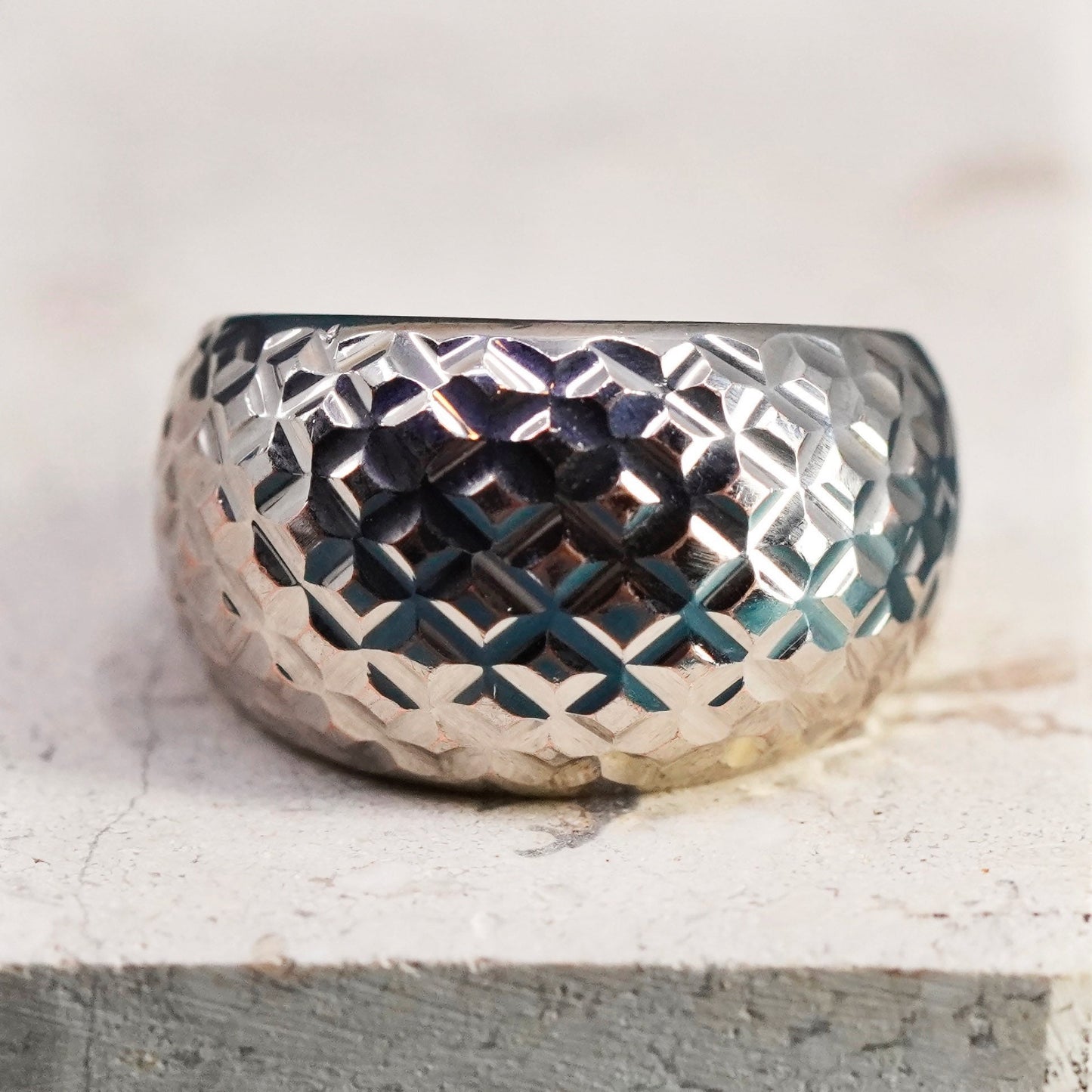 Size 7.25, vintage Sterling silver handmade ring, textured 925 wide band