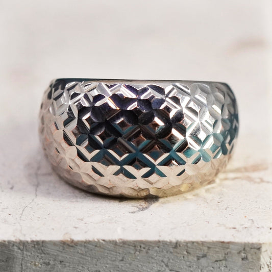 Size 7.25, vintage Sterling silver handmade ring, textured 925 wide band