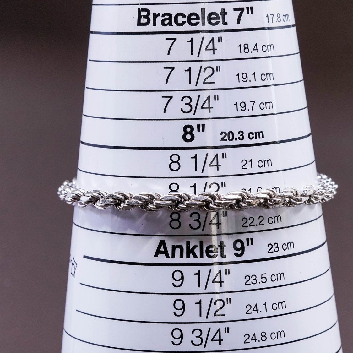 8.5", 5mm, Sterling silver bracelet, Italy 925 GM Diamond rope chain