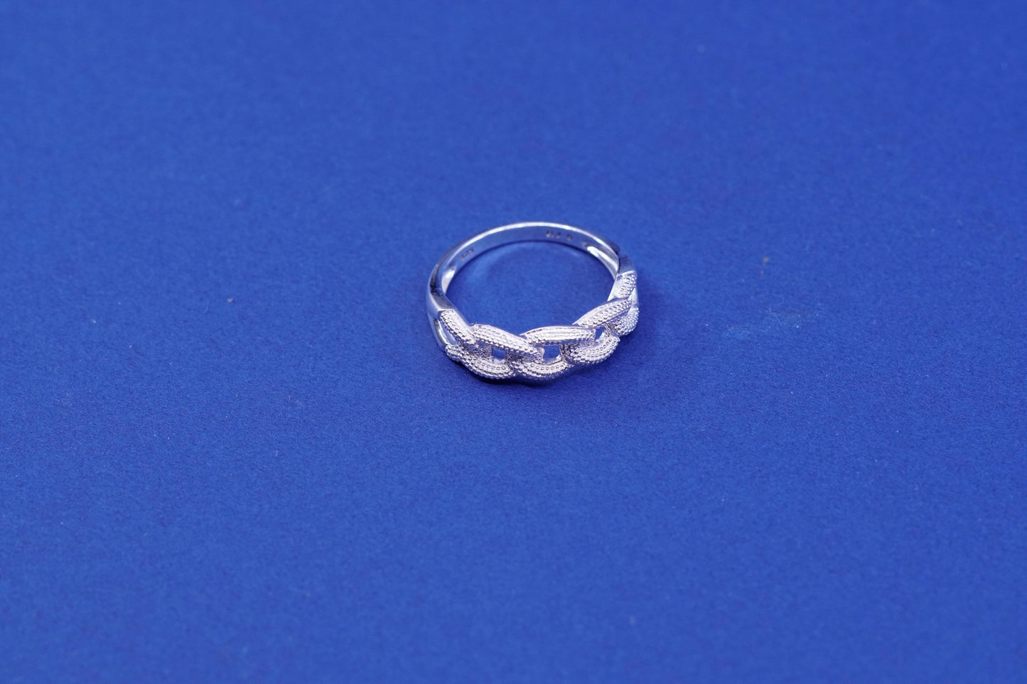 Size 8, vintage RJ Sterling silver handmade ring, 925 texture chain band