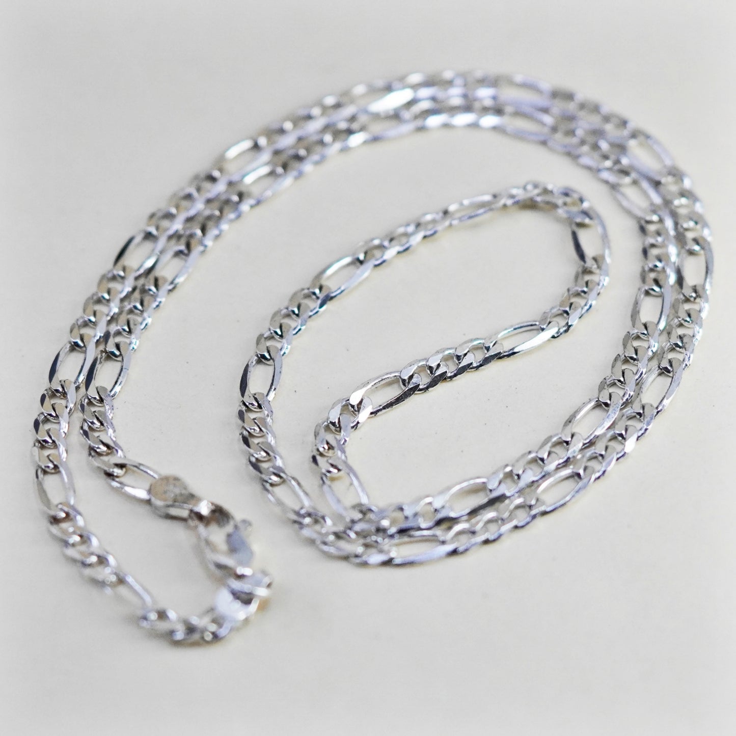 20”, 4mm, Vintage sterling silver figaro chain, bold 925 men’s necklace
