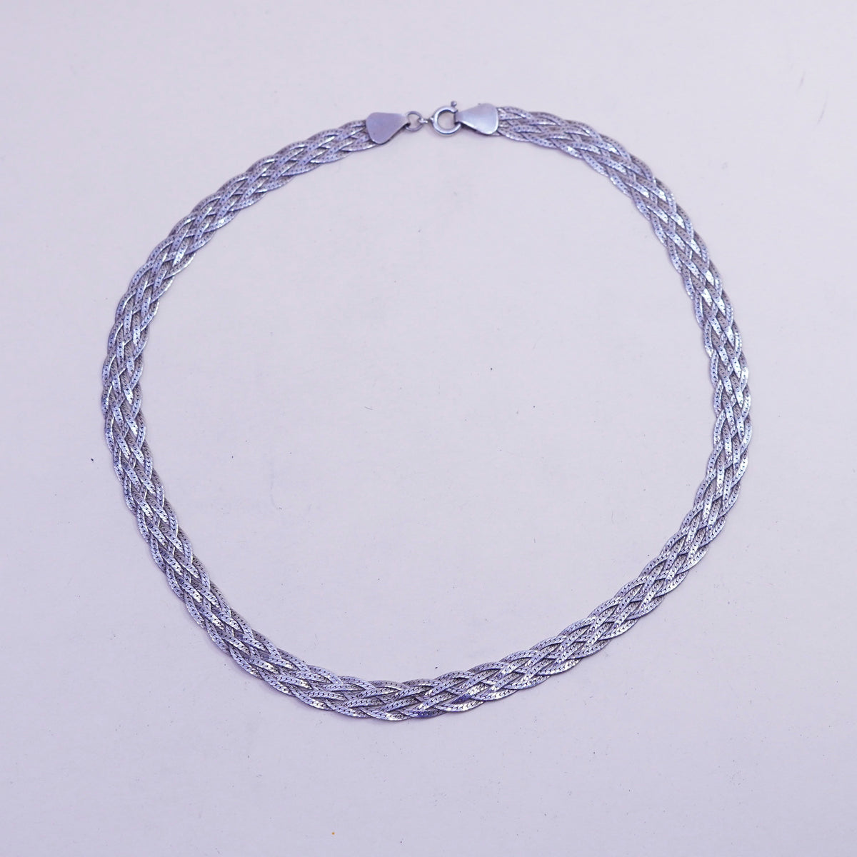 16”, Vintage sterling silver necklace, 925 woven braided herringbone link chain