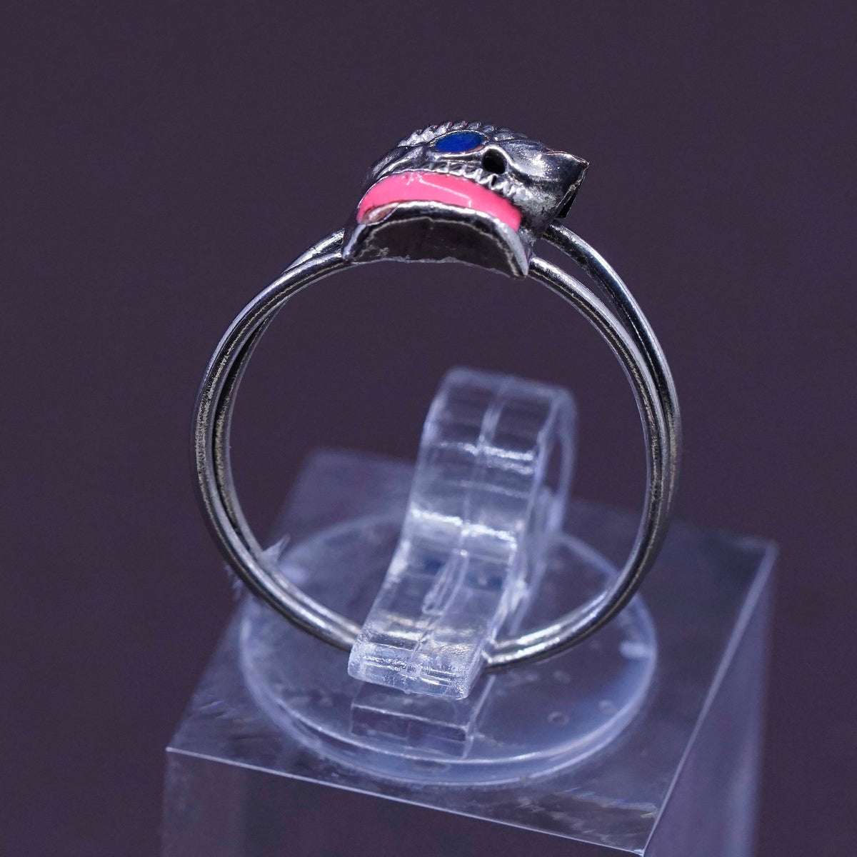 Size 5, vintage Sterling 925 silver pink enamel handmade ring, silver tested