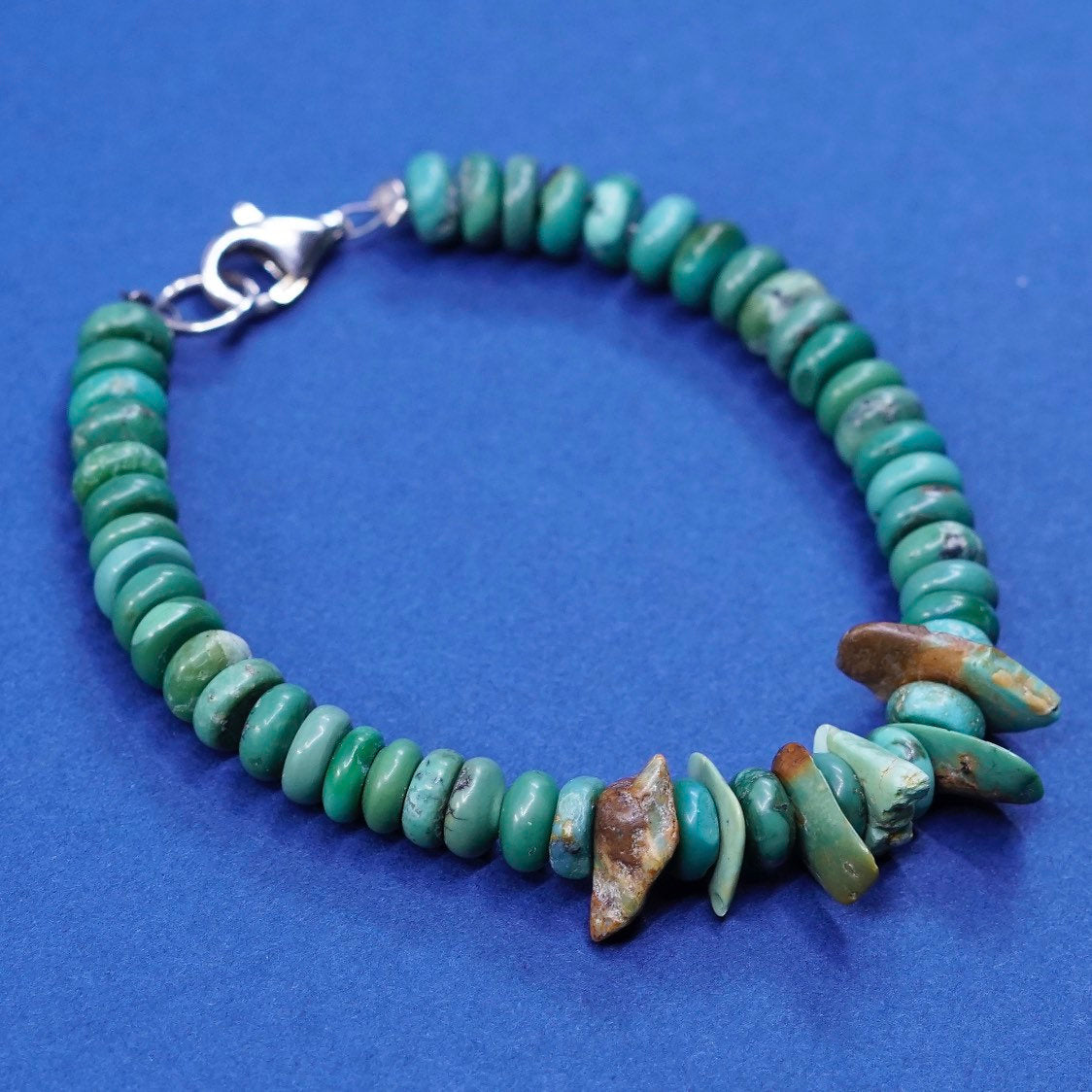 6”, sterling silver handmade bracelet, Native American navajo heishi turquoise