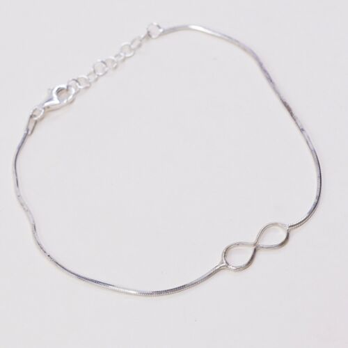 7+1”, 1mm, Vtg Sterling Silver bracelet, 925 Italy snake chain W/ Infinity Charm