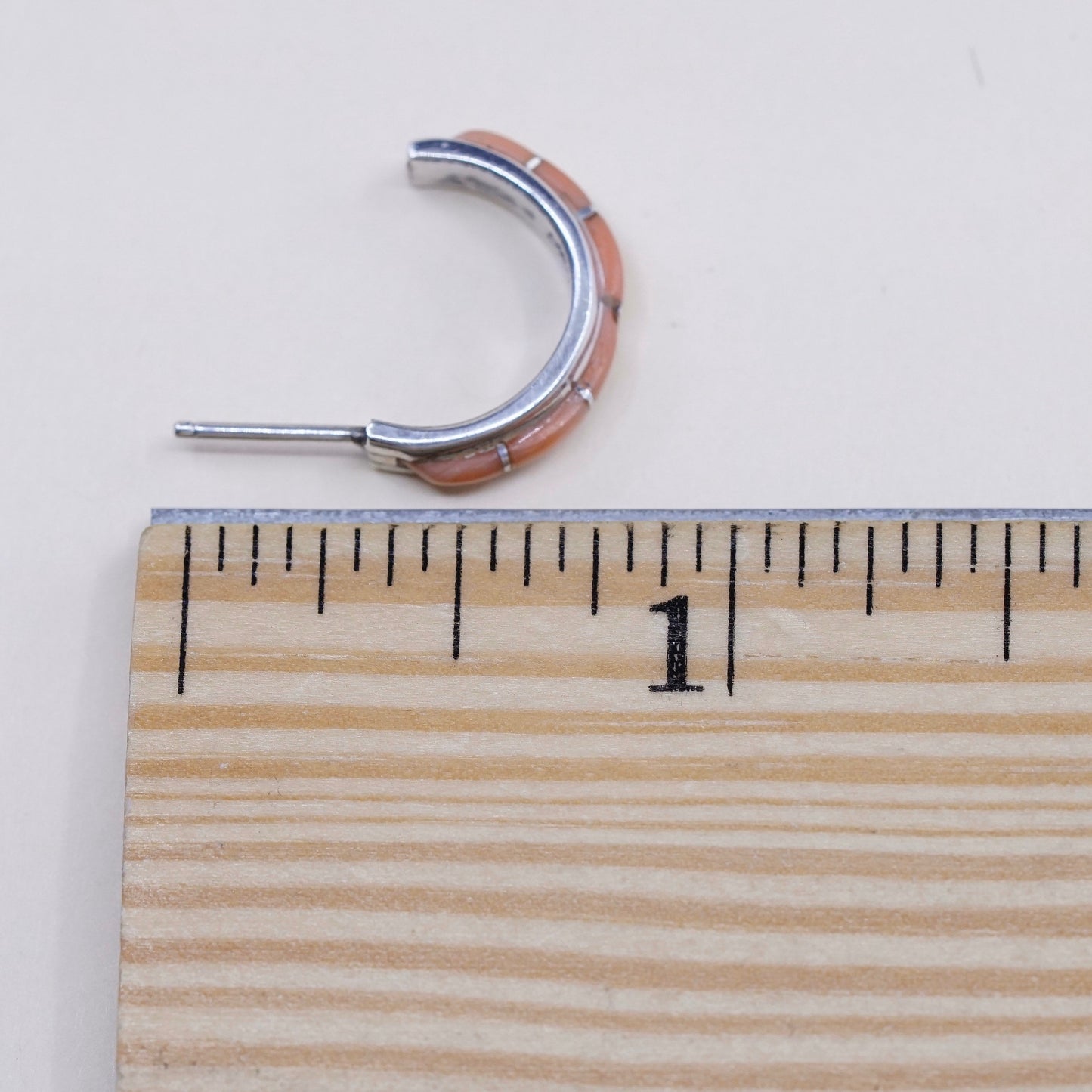 0.75”, Native American Navajo Nabiho sterling 925 silver huggie coral earrings