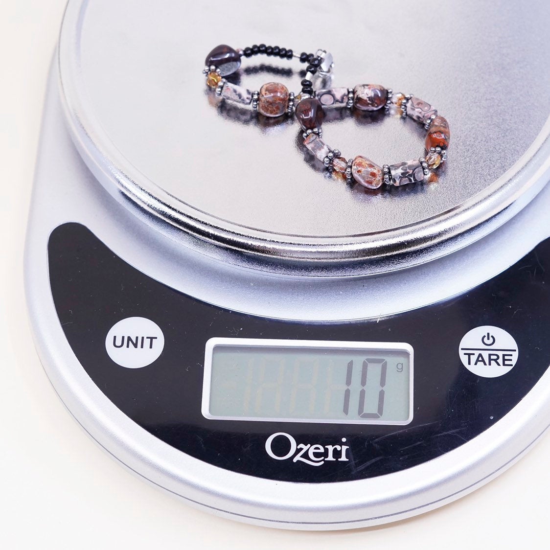 7", handmade vintage Jasper beads bracelet, with Sterling silver closure