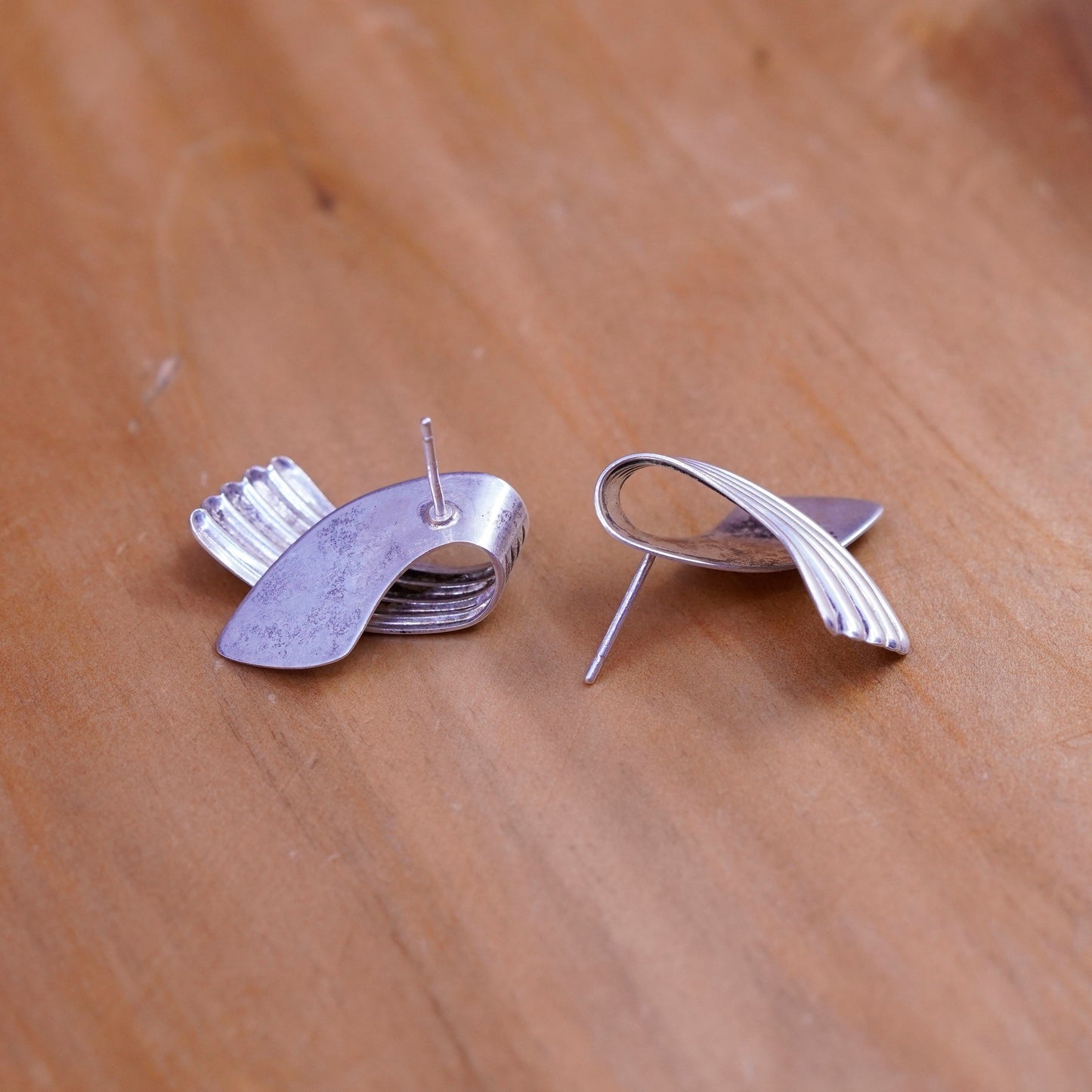 Vintage Sterling silver handmade earrings, modern 925 studs, silver tested