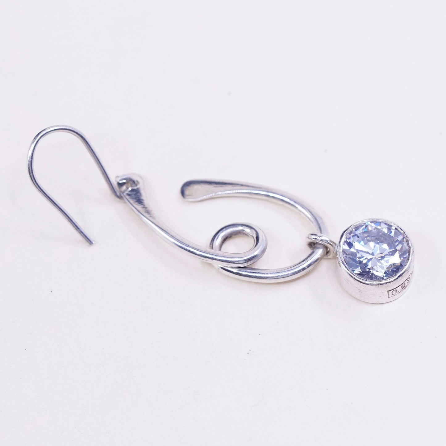 Vintage sterling silver handmade earrings, 925 swirl with round CZ